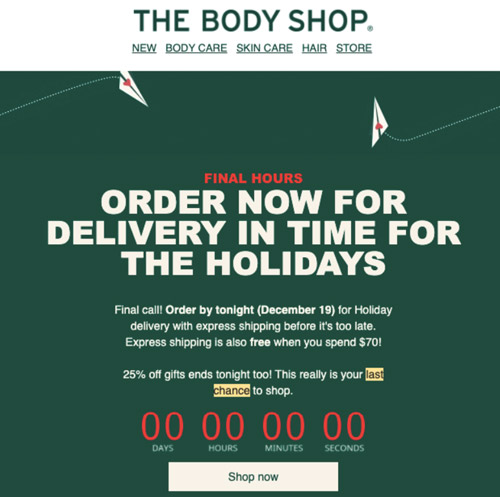 The Body Shop countdown timer email newsletter template