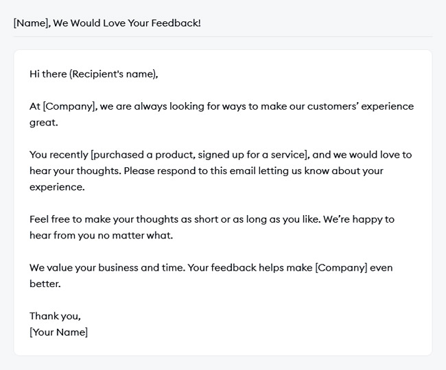 purchase process feedback email template