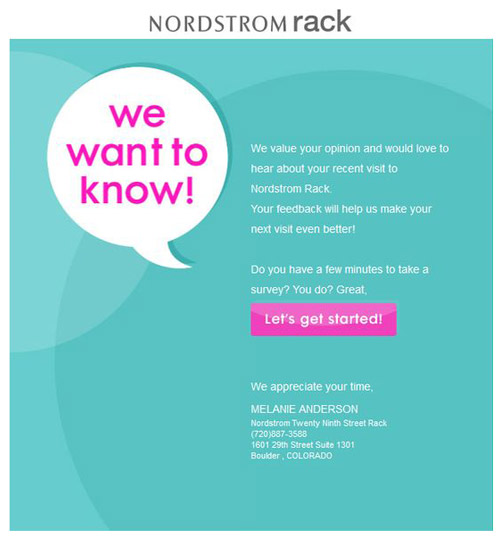 Nordstrom Rack’s customer satisfaction survey