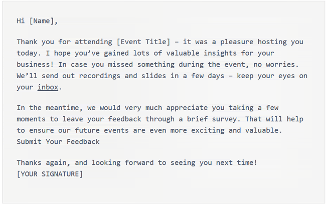 event feedback email template