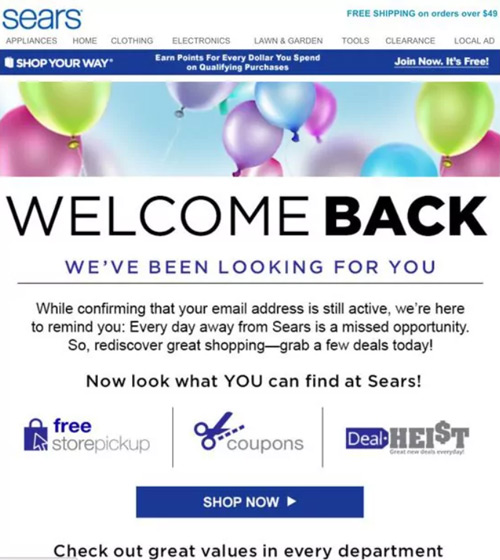 Sears’ reactivation email