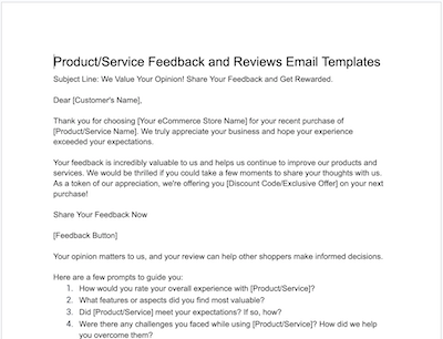 Product Service Feedback email template screenshot