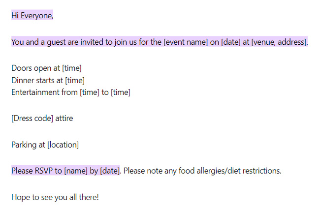 corporate event invite email template