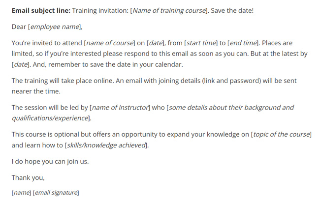 employee training invitation email template